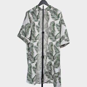 Mirror Image Womens Size S Palm Tropical Leaf Open Swim Cover Tunic Linen Cotton